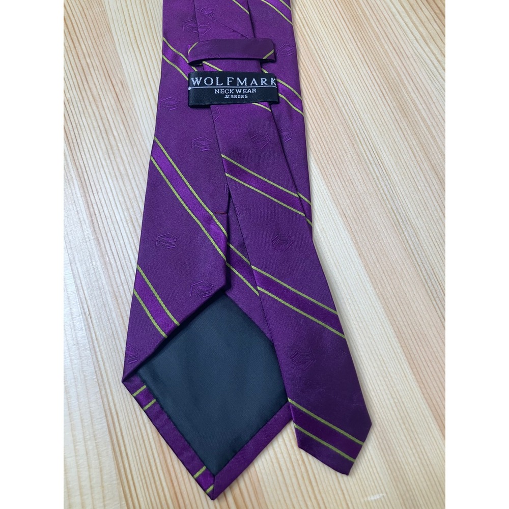 NWT Wolfmark Neckwear Tie Men Purple Gold Stripe 100% Silk Hand Made LSU Style - Picture 6 of 6